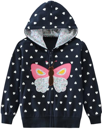EULLA Kinder Mädchen Zip Up Hoodie Sweatjacke Kapuzenjacke Kapuzenpullover Langarm Baumwolle Dunkelblau Schmetterling Pullover Hoody Sweatshirt mit Reißverschluss 7# Dunkelblau Schmetterling DE 104 EULLA Kinder Mädchen Zip Up Hoodie Sweatjacke Kapuzenjacke Kapuzenpullover Langarm Baumwolle Dunkelblau Schmetterling Pullover Hoody Sweatshirt mit Reißverschluss 7# Dunkelblau Schmetterling DE 104 von EULLA