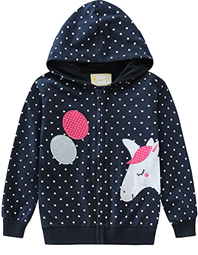 EULLA Kinder Mädchen Zip Up Hoodie Sweatjacke Kapuzenjacke Kapuzenpullover Langarm Baumwolle Einhorn Regenbogen Pullover Hoody Sweatshirt mit Reißverschluss 1# Dunkelblau Einhorn Regenbogen DE 92 von EULLA