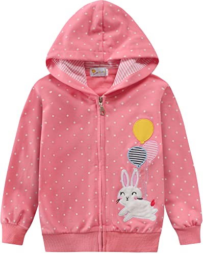 EULLA Kinder Mädchen Zip Up Hoodie Sweatjacke Kapuzenjacke Kapuzenpullover Langarm Baumwolle Rosa Hase Pullover Hoody Sweatshirt mit Reißverschluss 6# Rosa Hase DE 122 von EULLA