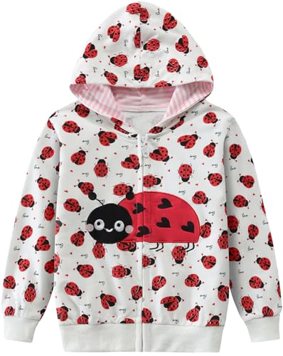 EULLA Kinder Mädchen Zip Up Hoodie Sweatjacke Kapuzenjacke Kapuzenpullover Langarm Baumwolle Liebe Marienkäfer Pullover Hoody Sweatshirt mit Reißverschluss 8# Weiß Liebe Marienkäfer DE 92 von EULLA