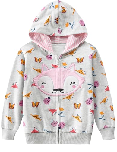 EULLA Kinder Mädchen Zip Up Hoodie Sweatjacke Kapuzenjacke Kapuzenpullover Langarm Baumwolle Marienkäfer Fuchs Pullover Hoody Sweatshirt mit Reißverschluss 9# Grau Marienkäfer Fuchs DE 116 von EULLA