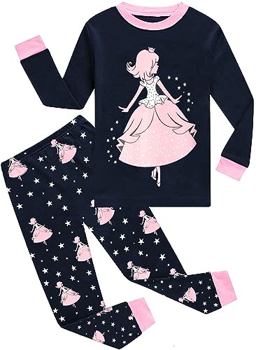 EULLA Kinder Schlafanzüge Mädchen Langarm Winter Pyjama Set Baumwolle Ballerina Prinzessin Zweiteilig Nachtwäsche 2 Jahre alt 9# Dunkelblau Ballerina DE 92 von EULLA