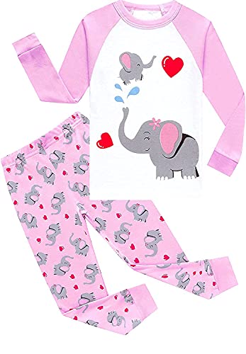 EULLA Kinder Schlafanzüge Mädchen Langärmel Winter Pyjama Set Baumwolle Elefant Zweiteilig Nachtwäsche 92 98 104 110 116 122 G-Rosa Elefant DE 116 von EULLA