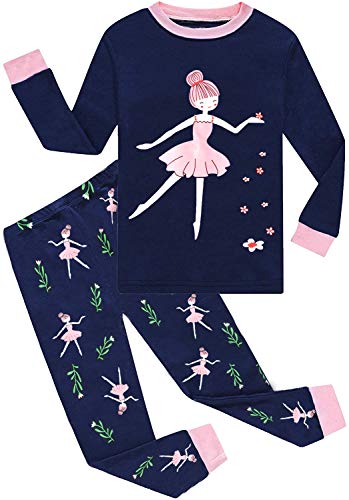 EULLA Kinder Schlafanzüge Mädchen Langarm Winter Pyjama Set Baumwolle Prinzessin Zweiteilig Nachtwäsche 7 Jahre alt C-Dunkelblau Prinzessin DE 122 von EULLA