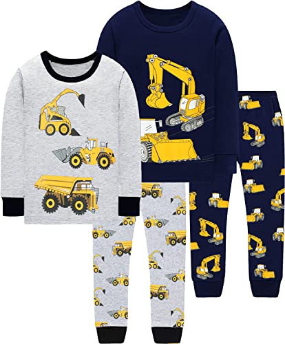 EULLA Kinder Jungen Schlafanzug Langarm Baumwolle Winter Pyjama Set Traktor Bagger Zweiteiliger Nachtwäsche 5 Jahre alt Größe 110 K-Double Pack Traktor Bagger Set DE 110 von EULLA