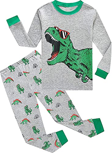 EULLA Kinder Schlafanzug Jungen Langarm Baumwolle Winter Pyjama Set Dinosaurier Zweiteiliger Nachtwäsche 2 Jahre alt Größe 92 H-grau Dinosaurier DE 92 von EULLA