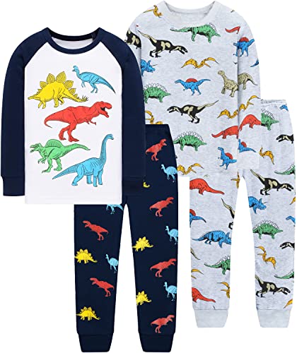 EULLA Kinder Jungen Schlafanzug Langarm Baumwolle Winter Pyjama Set Dinosaurier Zweiteiliger Nachtwäsche 7 Jahre alt Größe 122 L-2-pack Dinosaurier Set DE 122 von EULLA
