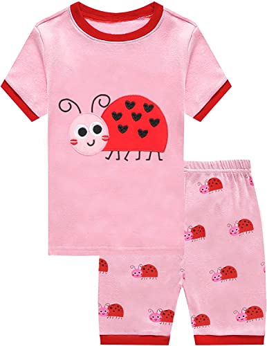 EULLA Kinder Schlafanzug Mädchen Kurz Sommer Pyjamas Set Marienkäfer Shorty Zweiteilig Nachtwäsche Baumwolle Größe 4 Jahre alt 5# Rosa Marienkäfer DE 104 von EULLA