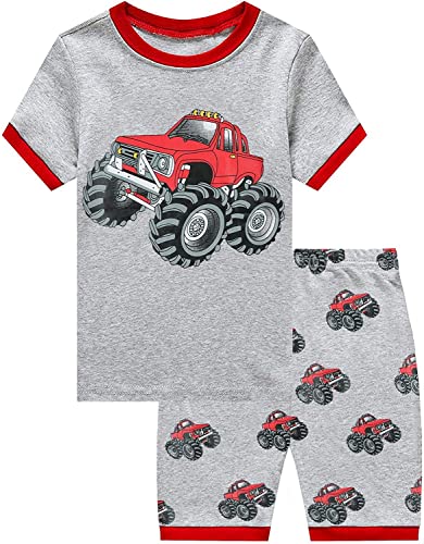 EULLA Kinder Jungen Schlafanzug Kurzarm Sommer Shorty Pyjama Set Traktor Zweiteiliger Nachtwäsche Baumwolle Größe 4 Jahre alt 7# Grau Traktor DE 104 von EULLA