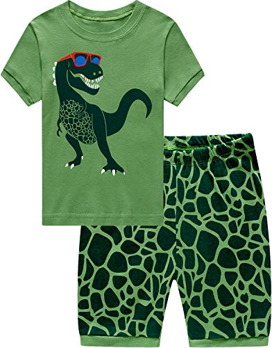 EULLA Kinder Jungen Schlafanzug Kurzarm Sommer Shorty Pyjama Set Dinosaurier Zweiteiliger Nachtwäsche Baumwolle Größe 4 Jahre alt 4# Grün Dinosaurier DE 104 von EULLA