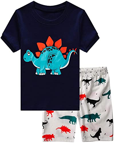 EULLA Kinder Jungen Schlafanzug Kurzarm Sommer Shorty Pyjama Set Dinosaurier Zweiteiliger Nachtwäsche Baumwolle Größe 2 Jahre alt 1# Dunkelblau Dinosaurier DE 92 von EULLA