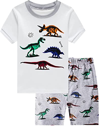 EULLA Kinder Jungen Schlafanzug Kurzarm Sommer Shorty Pyjama Set Dinosaurier Zweiteiliger Nachtwäsche Baumwolle Größe 4 Jahre alt 2# Weiß Dinosaurier DE 104 von EULLA