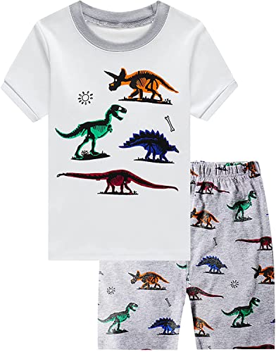 EULLA Kinder Jungen Schlafanzug Kurzarm Sommer Shorty Pyjama Set Dinosaurier Zweiteiliger Nachtwäsche Baumwolle Größe 5 Jahre alt 2# Weiß Dinosaurier DE 110 von EULLA