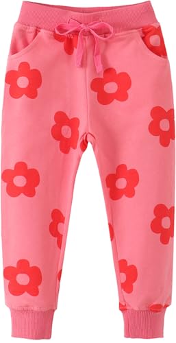 EULLA Mädchen Bottoms Jogginghose Blume Muster Sweathose Kinder Baumwolle Sporthose Mädchen Hose 104 von EULLA