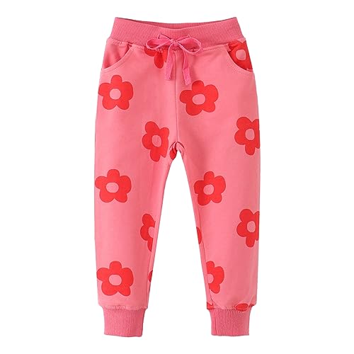 EULLA Mädchen Bottoms Jogginghose Blume Muster Sweathose Kinder Baumwolle Sporthose Mädchen Hose 122 von EULLA