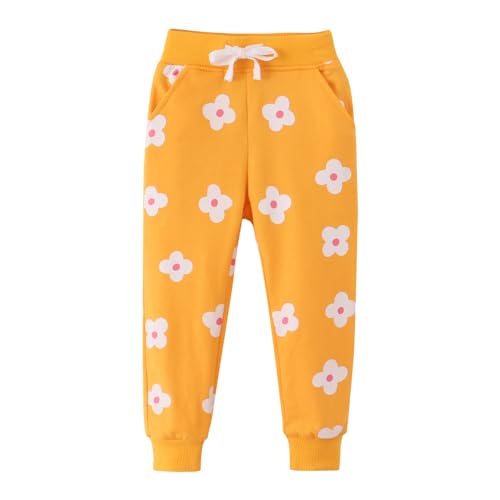 EULLA Mädchen Bottoms Jogginghose Gelb Blume Muster Sweathose Kinder Baumwolle Sporthose Mädchen Hose 92 von EULLA