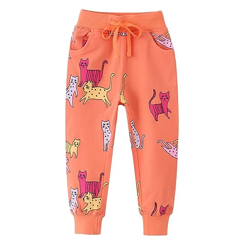 EULLA Mädchen Bottoms Jogginghose Katze Muster Sweathose Kinder Baumwolle Sporthose Mädchen Hose 104 von EULLA