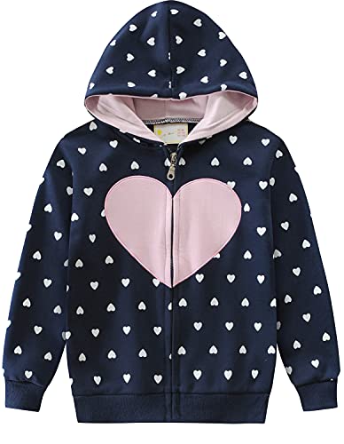 EULLA Kinder Mädchen Zip Up Hoodie Sweatjacke Kapuzenjacke Kapuzenpullover Langarm Baumwolle Rosa Liebe Pullover Hoody Sweatshirt mit Reißverschluss 4# Dunkelblau Rosa Liebe DE 104 von EULLA