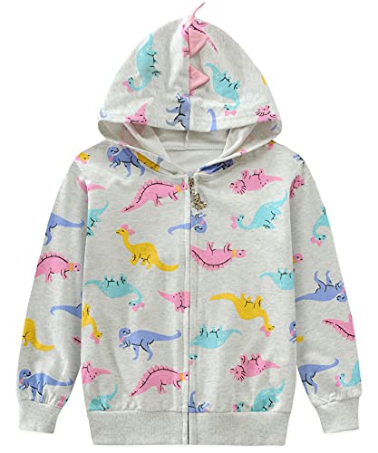 EULLA Mädchen Kapuzenpullover mit Reißverschluss für Kinder, Baumwoll-Tops, Einhorn-Dinosaurier, langärmelig, Jacke, Kleinkind-Sweatshirt, Outfit, Kleidung, Geschenk, 2# Dinosaurier-Grau., 2-3 Jahre von EULLA