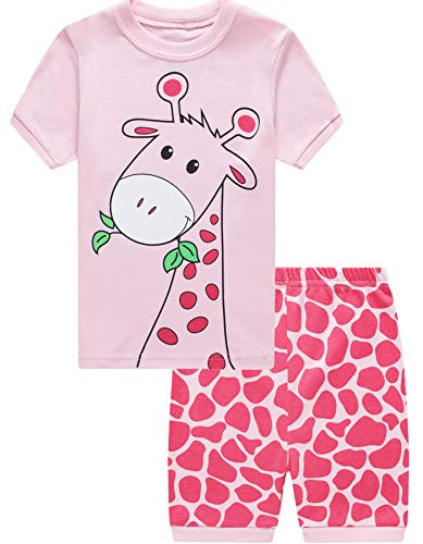 EULLA Mädchen Schlafanzug Kurz Einhorn Kinder Baumwolle Pyjama Schlafanzug Hosen Oberteile, 1-giraffe, 104/Herstellergröße:120 von EULLA