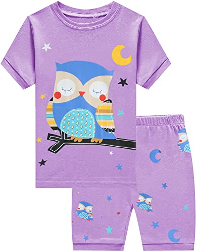 EULLA Kinder Schlafanzug Mädchen Kurz Sommer Pyjamas Set Eule Shorty Zweiteilig Nachtwäsche Baumwolle Größe 6 Jahre alt 5# Violett Eule DE 116 von EULLA