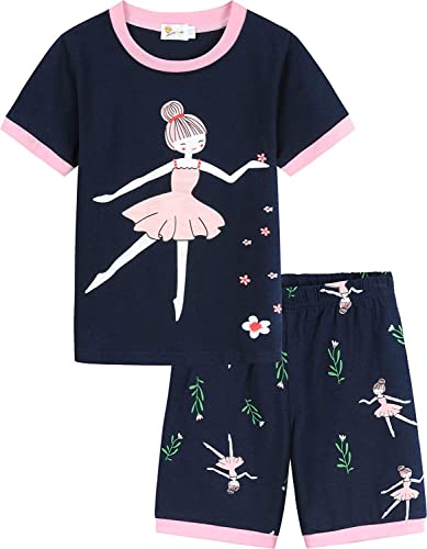 EULLA Kinder Schlafanzug Mädchen Kurz Sommer Pyjamas Set Prinzessin Shorty Zweiteilig Nachtwäsche Baumwolle Größe 2 Jahre alt 2# Dunkelblau Prinzessin DE 92 von EULLA