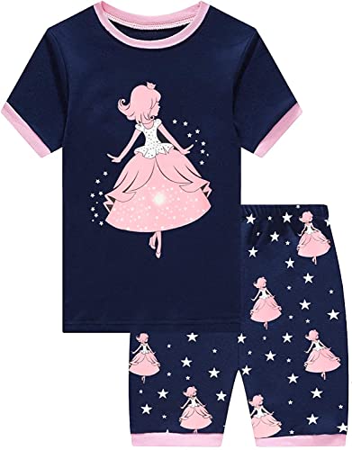 EULLA Kinder Schlafanzug Mädchen Kurz Sommer Pyjamas Set Prinzessin Shorty Zweiteilig Nachtwäsche Baumwolle Größe 6 Jahre alt 6# Dunkelblau Prinzessin DE 116 von EULLA