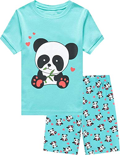 EULLA Kinder Schlafanzug Mädchen Kurz Sommer Pyjamas Set Panda Shorty Zweiteilig Nachtwäsche Baumwolle Größe 4 Jahre alt 6# Grün Panda DE 104 von EULLA