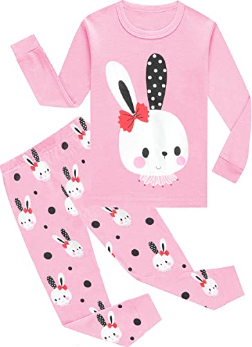 EULLA Kinder Mädchen Schlafanzüge Langarm Baumwolle Winter Pyjama Set Hase Zweiteilig Nachtwäsche 2 Jahre alt C-rosa Hase DE 92 von EULLA