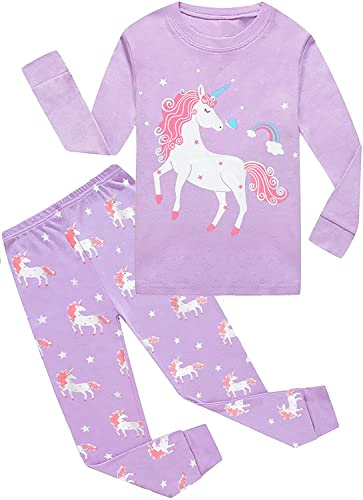 EULLA Kinder Mädchen Schlafanzüge Langarm Baumwolle Winter Pyjama Set Einhorn Zweiteilig Nachtwäsche 2 Jahre alt E-Lila Einhorn DE 92 von EULLA