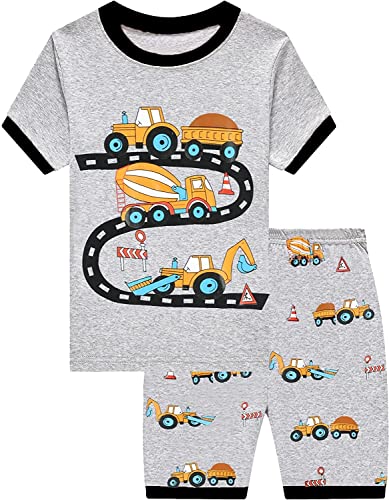 EULLA Kinder Jungen Schlafanzug Kurzarm Sommer Shorty Pyjama Set Bagger Traktor Zweiteiliger Nachtwäsche Baumwolle Größe 6 Jahre alt 5# Grau Bagger & Traktor DE 116 von EULLA