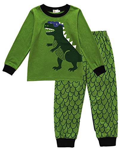 EULLA Schlafanzug Jungen Kinder Langarm Baumwolle Dinosaurier Traktor Bagger Zweiteiliger Pyjama Set Nachtwäsche 1-7 Jahre 92 98 104 110 116 122 B-Grün Dinosaurier DE 122 von EULLA