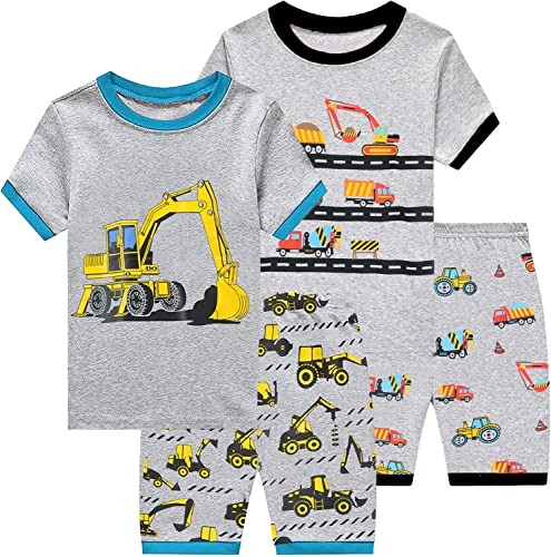 EULLA Kinder Jungen Schlafanzug Kurzarm Sommer Shorty Pyjama Set Grau Bagger Zweiteiliger Nachtwäsche Baumwolle Größe 4 Jahre alt 9# Doppelpack Grau Bagger Set DE 104 von EULLA