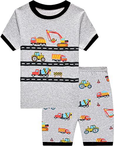 EULLA Kinder Jungen Schlafanzug Kurzarm Sommer Shorty Pyjama Set Bagger Traktor Zweiteiliger Nachtwäsche Baumwolle Größe 5 Jahre alt 6# Grau Bagger & Traktor DE 110 von EULLA