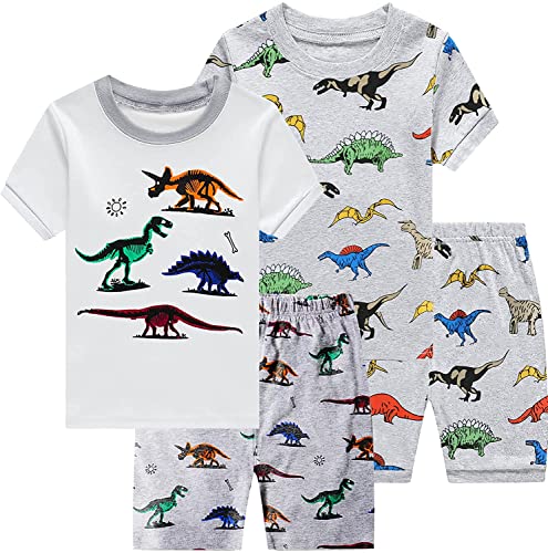 EULLA Kinder Jungen Schlafanzug Kurzarm Sommer Shorty Pyjama Set Dinosaurier Zweiteiliger Nachtwäsche Baumwolle Größe 6 Jahre alt 8# Doppelpack Dinosaurier Set DE 116 von EULLA