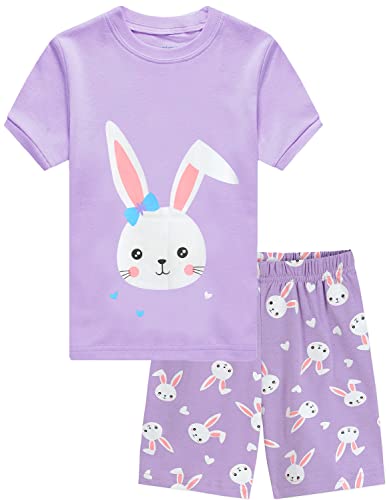 EULLA Kinder Schlafanzug Mädchen Kurz Sommer Pyjamas Set Ostern Hase Shorty Zweiteilig Nachtwäsche Baumwolle Größe 4 Jahre alt 8# Violett Ostern Hase DE 104 von EULLA