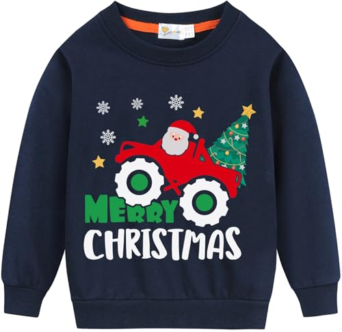 Kinder Jungen Mädchen Weihnacht Pullover Sweatshirt Weihnachtspuli Christmas Xmas Traktor Weihnachtsmann Weihnachtsbaum Weihnachtskleidung Gr.92/98 3 Jahre 9# Dunkelblau Weihnachtsbaum DE 98 von EULLA
