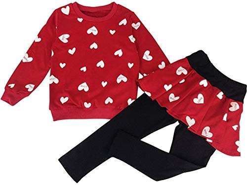 EULLA Kinder Kleidung Set Lange Tops Mädchen Warm Lange T-Shirt Top + Rock Hose Outfits mit Herzform 104 von EULLA
