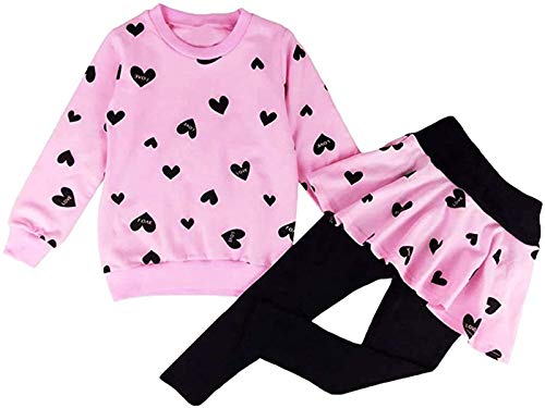 EULLA Kinder Kleidung Set Lange Tops Mädchen Warm Lange T-Shirt Top + Rock Hose Outfits mit Herzform 134 von EULLA