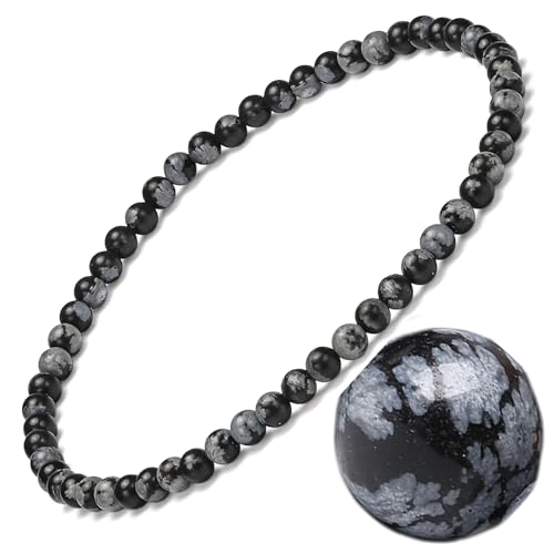 EUMENIDES Damen-Naturstein-Armband - Turmalin, Tigerauge, Obsidian, Achat-Kristallstein - QUALITÄT A, 7,2 Zoll, 4/6MM (Schneeflocke Stein, 3MM) von EUMENIDES