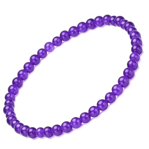 EUMENIDES Damen-Naturstein-Armband, Turmalin, Tigerauge, Obsidian,Achat-Kristallstein-Armband,QUALITÄT A, 7,2 Zoll, 4/6MM, (Violetter Chalcedon,4MM) von EUMENIDES