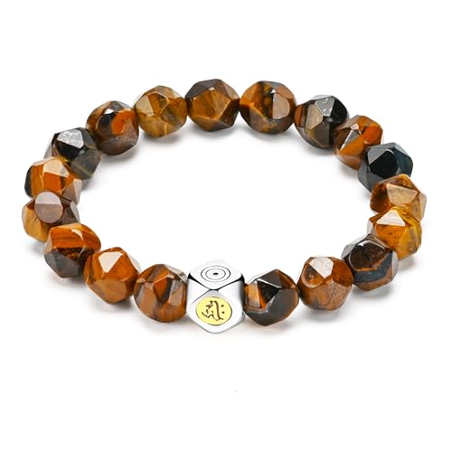 EUMENIDES Obsidian-Stretcharmband Tigerauge-Stein für Damen und Herren, Diamantform, 8/10MM, Kristall, Naturstein (Gelber Tigerauge Stein, Kaliber-8MM) von EUMENIDES