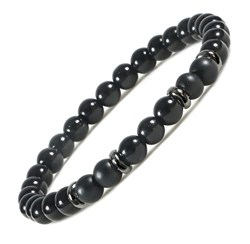 EUMENIDES Schwarzes Armband, Reines Schwarzes Obsidianarmband.Rein Und UnverfäLscht.4/6/8/10/12MM (Schwarz Achat,6MM) von EUMENIDES