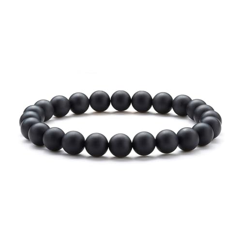 EUMENIDES Schwarzes Armband, Reines Schwarzes Obsidianarmband.Rein Und UnverfäLscht.4/6/8/10/12MM (Schwarz Frostiger Stein,6MM) von EUMENIDES