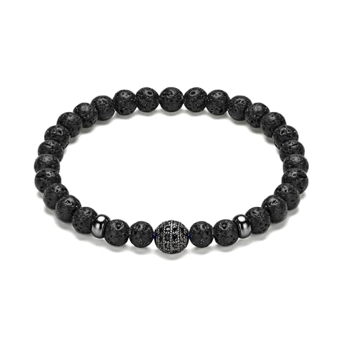 EUMENIDES Schwarzes Armband, Reines Schwarzes Obsidianarmband.Rein Und UnverfäLscht.4/6/8/10/12MM (Vulkanstein&Schwarz Zirkonia，6MM) von EUMENIDES