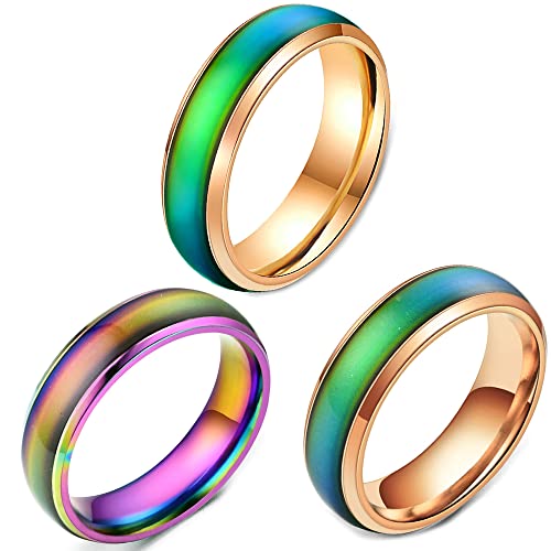 EUMENIDES stimmungsring,Farbwechselring，Farbwechselringe für Herren und Damen, temperaturempfindliche Farbwechselringe, personalisierte Mode-Paarringe, (Gold + Bunt + Rose Gold, 10（66）) von EUMENIDES