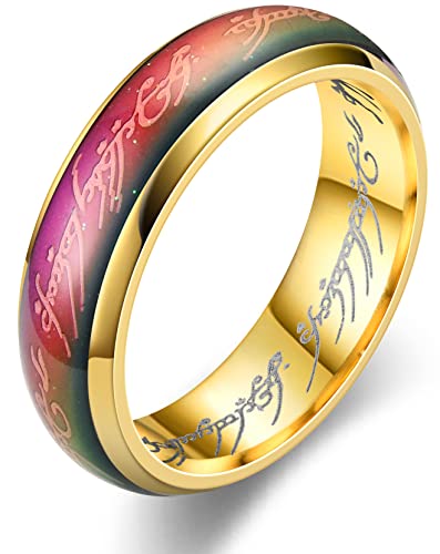 EUMENIDES stimmungsring,Farbwechselring，Farbwechselringe für Herren und Damen, temperaturempfindliche Farbwechselringe, personalisierte Mode-Paarringe, (Der Herr der Ringe Ring Gold, 10) von EUMENIDES