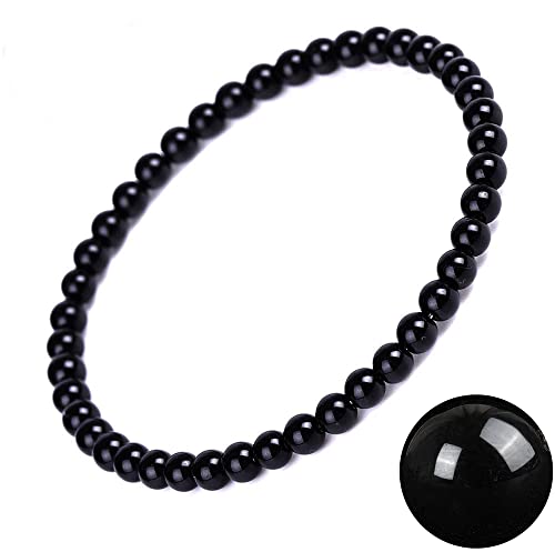 EUMENIDES Damen-Armband mit Naturstein - Turmalin, Tigerauge, Obsidian, Achat-Kristall, QUALITÄT A, 7,2 Zoll, 4/6MM (Schwarzer Turmalin-Armband, 6MM) von EUMENIDES