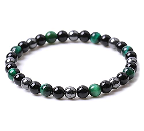Tigerauge Armband, Tigerauge und Obsidian Magnetarmband, QUALITÄT DER KLASSE A，6/8/10MM，Sonnenschein, Selbstbewusstsein, Angstlösen (Grünes Tigerauge-Armband(KLASSE A)，6MM,7,48 Zoll) von EUMENIDES