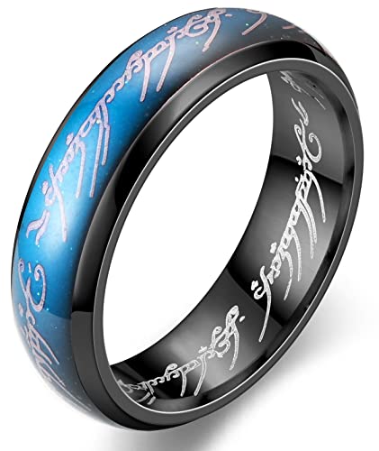 EUMENIDES stimmungsring,Farbwechselring，Farbwechselringe für Herren und Damen, temperaturempfindliche Farbwechselringe, personalisierte Mode-Paarringe, (Herr der Ringe Ring Schwarz, 10) von EUMENIDES